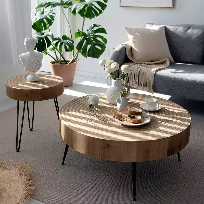 COZAYH Tables basses rondes, 2 pièces, meubles de salon en bois, anneau, lot de 2