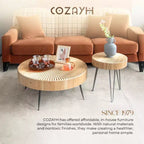 COZAYH Tables basses rondes, 2 pièces, meubles de salon en bois, radial, lot de 2