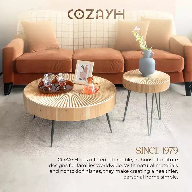 COZAYH Tables basses rondes, 2 pièces, meubles de salon en bois, radial, lot de 2