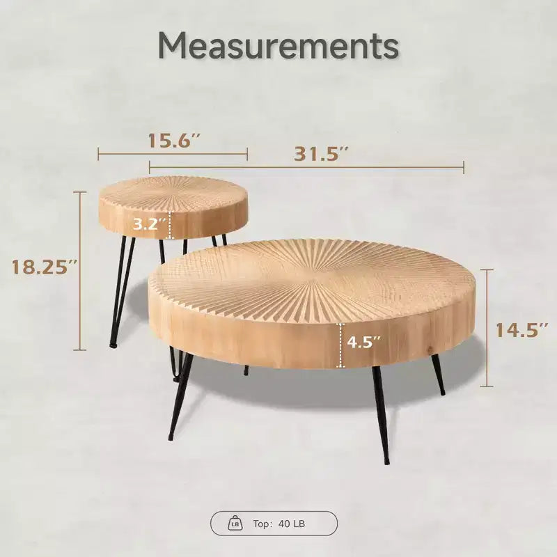 COZAYH Tables basses rondes, 2 pièces, meubles de salon en bois, radial, lot de 2