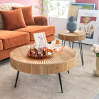 COZAYH Tables basses rondes, 2 pièces, meubles de salon en bois, radial, lot de 2