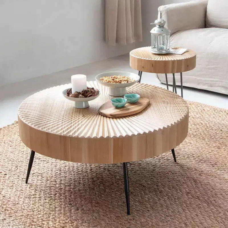 COZAYH Tables basses rondes, 2 pièces, meubles de salon en bois, radial, lot de 2