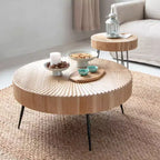 COZAYH Tables basses rondes, 2 pièces, meubles de salon en bois, radial, lot de 2