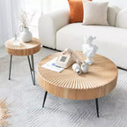 COZAYH Tables basses rondes, 2 pièces, meubles de salon en bois, radial, lot de 2