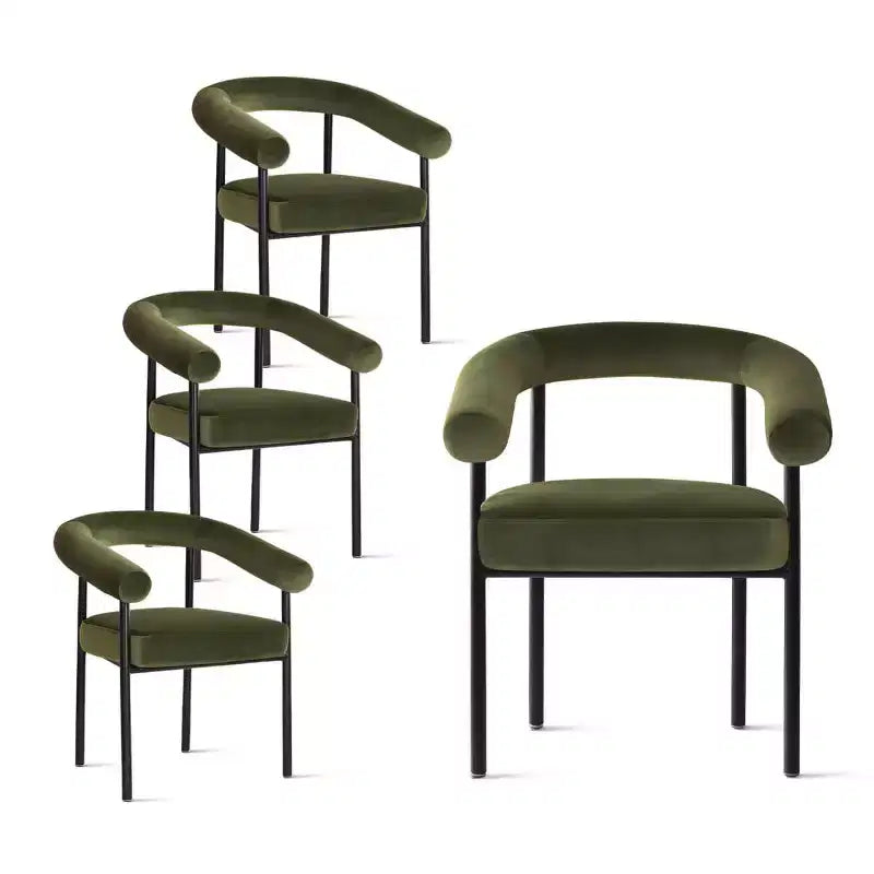 Lot de 4 Chaises de Salle à Manger en Velours Rembourré avec Accoudoirs, Chaises de Cuisine Modernes à Dossier Courbé, Fauteuil de Salle à Manger - Panipeachy