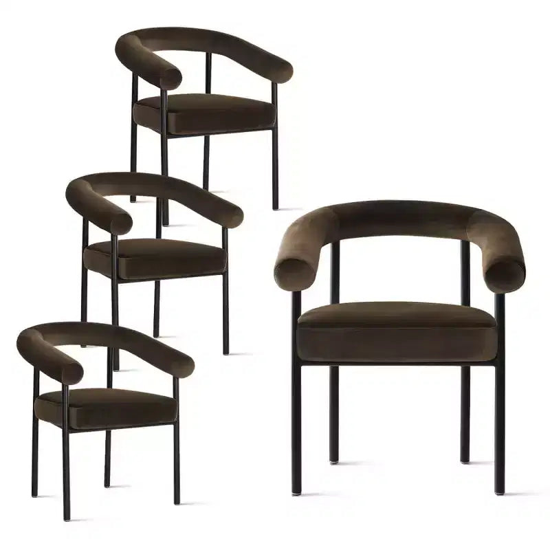 Lot de 4 Chaises de Salle à Manger en Velours Rembourré avec Accoudoirs, Chaises de Cuisine Modernes à Dossier Courbé, Fauteuil de Salle à Manger - Panipeachy