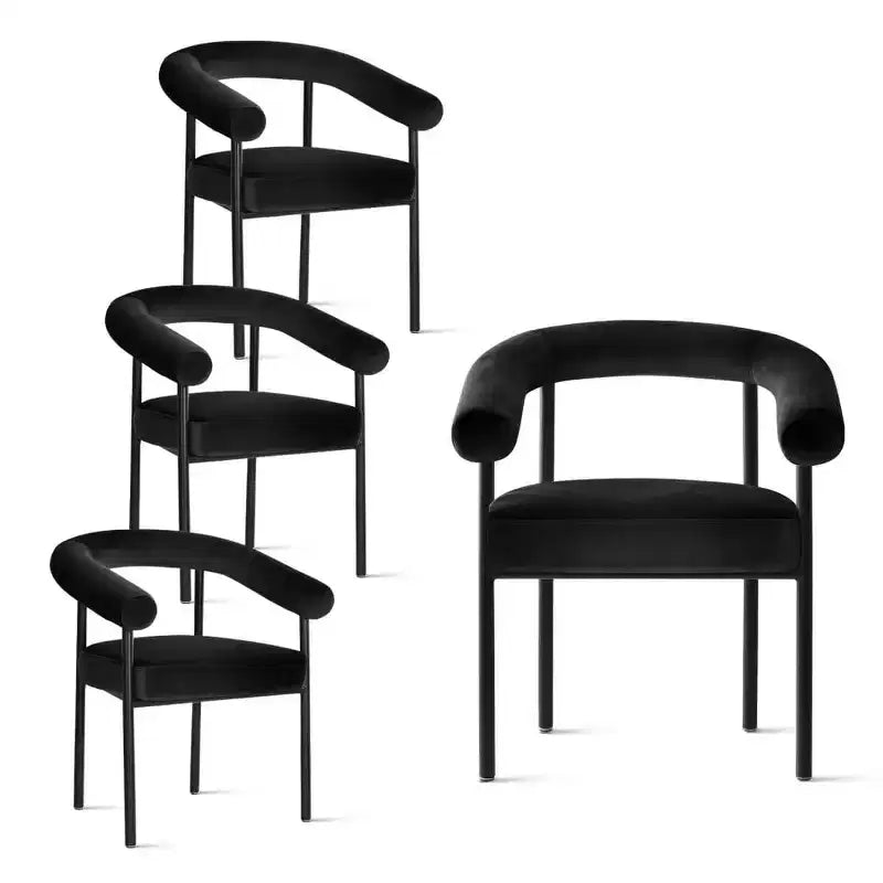 Lot de 4 Chaises de Salle à Manger en Velours Rembourré avec Accoudoirs, Chaises de Cuisine Modernes à Dossier Courbé, Fauteuil de Salle à Manger - Panipeachy