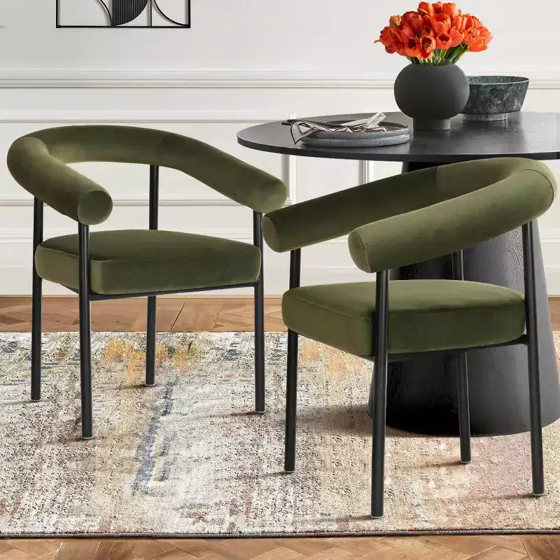 Lot de 4 Chaises de Salle à Manger en Velours Rembourré avec Accoudoirs, Chaises de Cuisine Modernes à Dossier Courbé, Fauteuil de Salle à Manger - Panipeachy