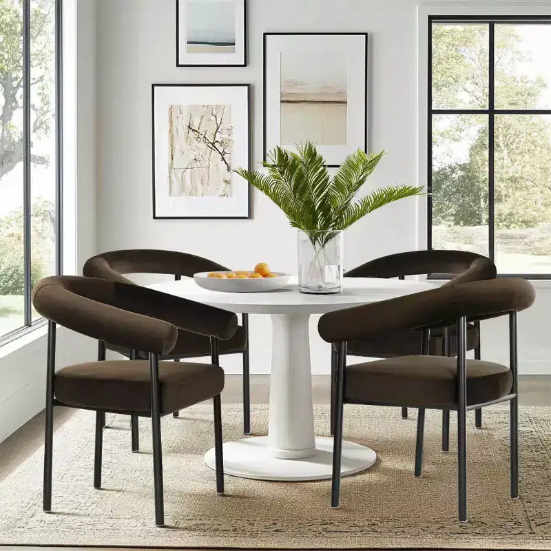Lot de 4 Chaises de Salle à Manger en Velours Rembourré avec Accoudoirs, Chaises de Cuisine Modernes à Dossier Courbé, Fauteuil de Salle à Manger - Panipeachy