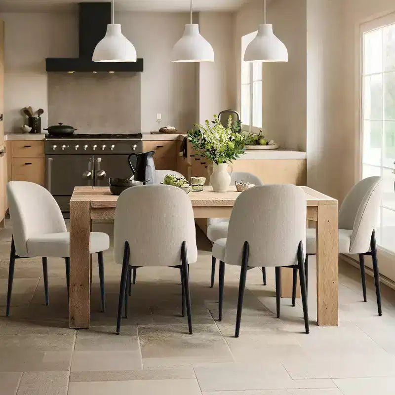 Lot de 6 chaises de salle à manger rembourrées en tissu mélangé lin avec pieds en métal, chaises d'appoint modernes sans accoudoirs pour salle à manger - Panipeachy