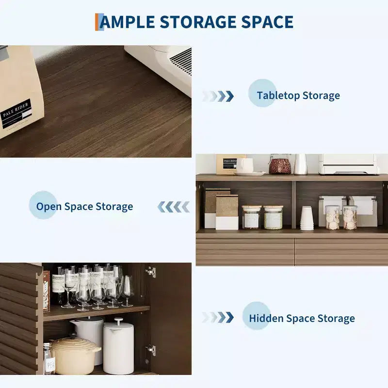 Bahut cannelé avec étagères réglables, buffet de rangement moderne pour cuisine, salon, salle à manger ou entrée