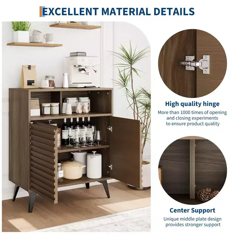 Bahut cannelé avec étagères réglables, buffet de rangement moderne pour cuisine, salon, salle à manger ou entrée