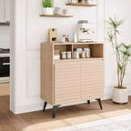 Bahut cannelé avec étagères réglables, buffet de rangement moderne pour cuisine, salon, salle à manger ou entrée