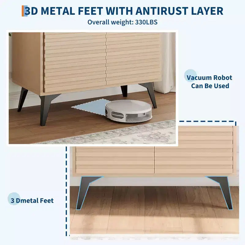 Bahut cannelé avec étagères réglables, buffet de rangement moderne pour cuisine, salon, salle à manger ou entrée
