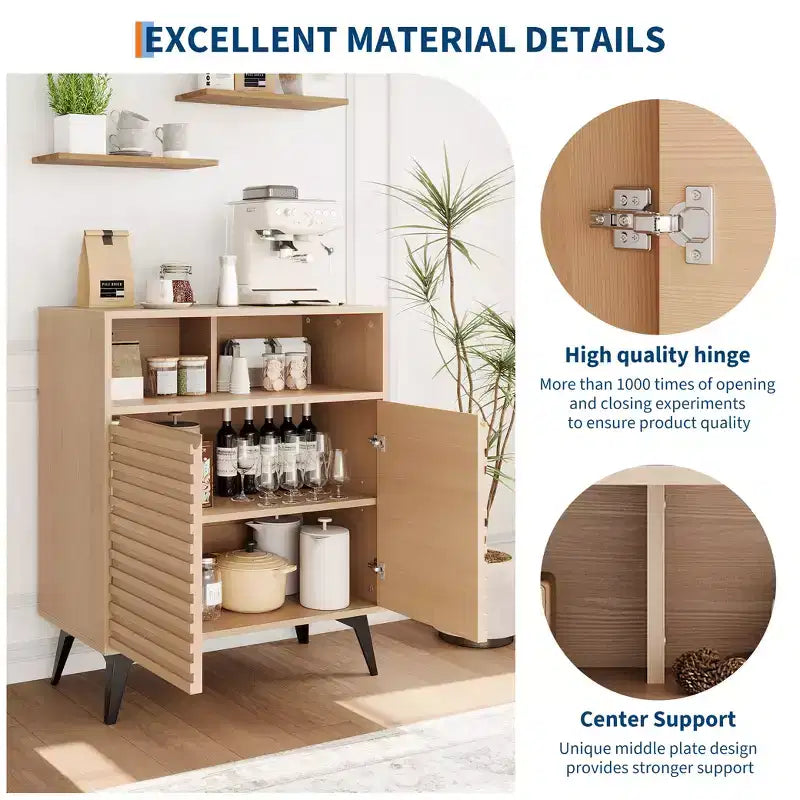 Bahut cannelé avec étagères réglables, buffet de rangement moderne pour cuisine, salon, salle à manger ou entrée
