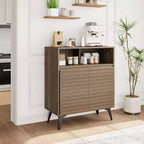 Bahut cannelé avec étagères réglables, buffet de rangement moderne pour cuisine, salon, salle à manger ou entrée