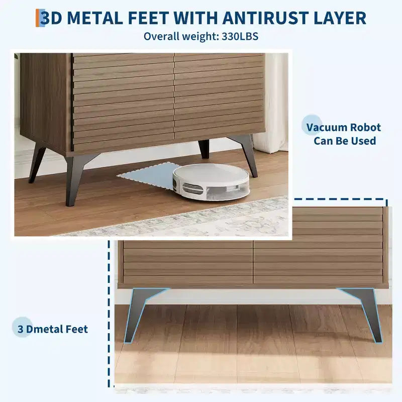 Bahut cannelé avec étagères réglables, buffet de rangement moderne pour cuisine, salon, salle à manger ou entrée