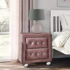 Royal Hampton 17 Inch Modern Upholstered Nightstand, 2 Drawer, Crystal Handles, Pink