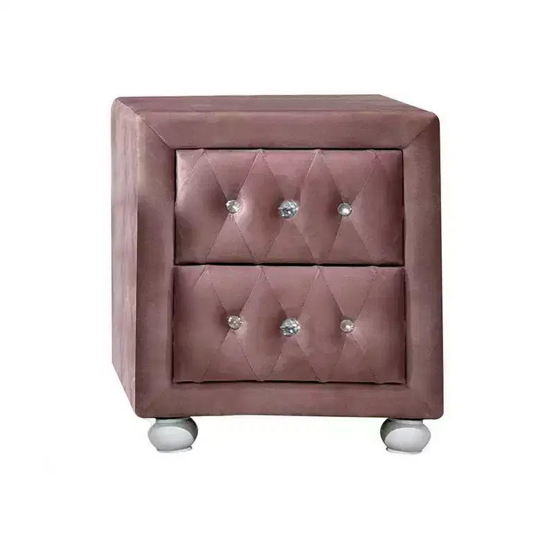 Table de chevet moderne rembourrée Royal Hampton de 17 po, 2 tiroirs, poignées en cristal, rose
