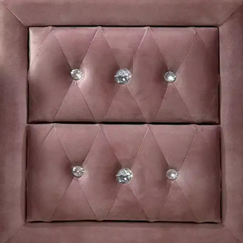 Table de chevet moderne rembourrée Royal Hampton de 17 po, 2 tiroirs, poignées en cristal, rose