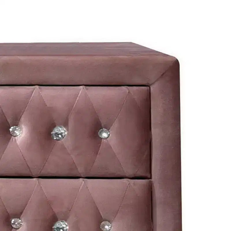 Table de chevet moderne rembourrée Royal Hampton de 17 po, 2 tiroirs, poignées en cristal, rose