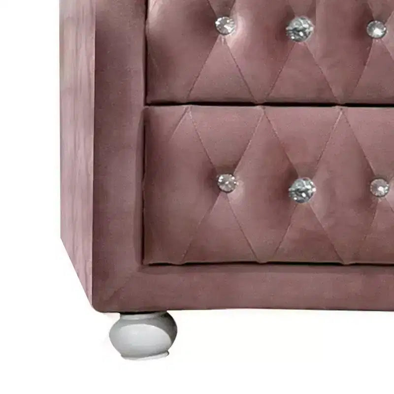 Table de chevet moderne rembourrée Royal Hampton de 17 po, 2 tiroirs, poignées en cristal, rose