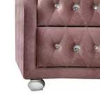 Table de chevet moderne rembourrée Royal Hampton de 17 po, 2 tiroirs, poignées en cristal, rose