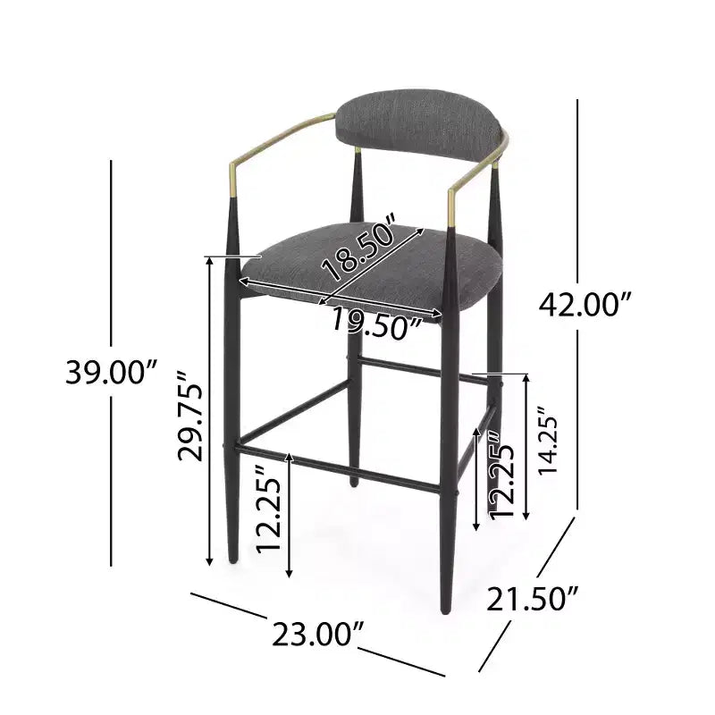 Lot de 2 tabourets de bar rembourrés Zeus et Ruta à hauteur de comptoir avec pieds en fer
