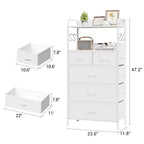 Commode en tissu Slim à 5 tiroirs avec cadre en métal, organisateur de rangement compact avec étagères et crochets