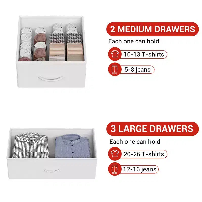Commode en tissu Slim à 5 tiroirs avec cadre en métal, organisateur de rangement compact avec étagères et crochets