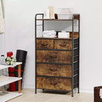 Commode en tissu Slim à 5 tiroirs avec cadre en métal, organisateur de rangement compact avec étagères et crochets