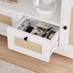 Meuble TV en rotin COZONY, meuble TV bohème pour téléviseur de 65 pouces, console TV avec 2 armoires et étagère réglable, meuble de rangement multimédia moderne