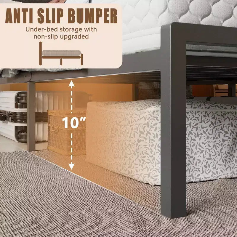 Cadre de lit plateforme enfant double avec tête de lit rembourrée de rangement, lumières LED RGB intégrées, station de recharge, ports USB, pas besoin de sommier tapissier, lit en métal