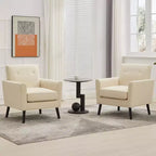 Fauteuil d'appoint moderne du milieu du siècle avec pieds en bois | Fauteuil rembourré en tissu lin avec coussin épais pour le salon, le bureau et la chambre