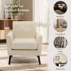 Fauteuil d'appoint moderne du milieu du siècle avec pieds en bois | Fauteuil rembourré en tissu lin avec coussin épais pour le salon, le bureau et la chambre