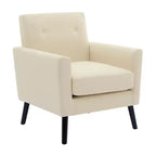 Fauteuil d'appoint moderne du milieu du siècle avec pieds en bois | Fauteuil rembourré en tissu lin avec coussin épais pour le salon, le bureau et la chambre