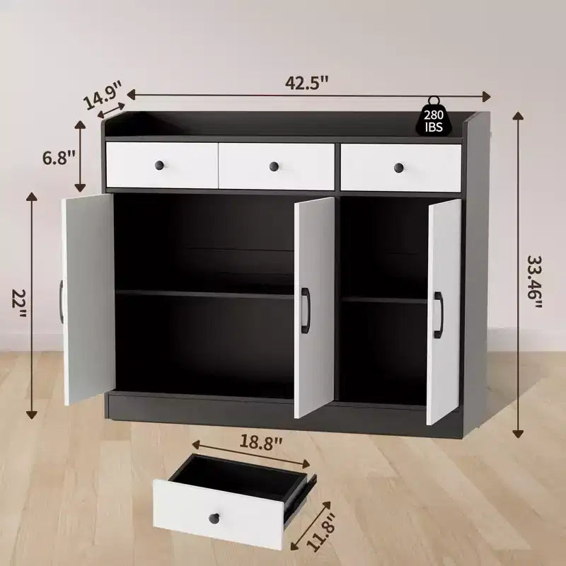 Bahut moderne COZONY avec étagères réglables, buffet de rangement avec tiroirs pour salon, salle à manger, entrée