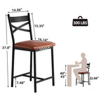 Lot de 4 tabourets de bar, tabourets de bar hauteur comptoir avec assise rembourrée en PU, chaises de bar de cuisine avec cadre en métal de 66 cm avec dossier en X et repose-pieds