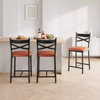 Lot de 4 tabourets de bar, tabourets de bar hauteur comptoir avec assise rembourrée en PU, chaises de bar de cuisine avec cadre en métal de 66 cm avec dossier en X et repose-pieds