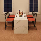 Lot de 4 tabourets de bar, tabourets de bar hauteur comptoir avec assise rembourrée en PU, chaises de bar de cuisine avec cadre en métal de 66 cm avec dossier en X et repose-pieds