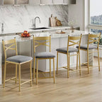 Lot de 4 tabourets de bar, tabourets de bar hauteur comptoir avec assise rembourrée en PU, chaises de bar de cuisine avec cadre en métal de 66 cm avec dossier en X et repose-pieds