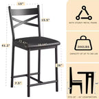 Lot de 4 tabourets de bar, tabourets de bar hauteur comptoir avec assise rembourrée en PU, chaises de bar de cuisine avec cadre en métal de 66 cm avec dossier en X et repose-pieds