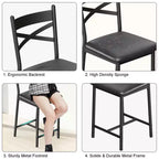 Lot de 4 tabourets de bar, tabourets de bar hauteur comptoir avec assise rembourrée en PU, chaises de bar de cuisine avec cadre en métal de 66 cm avec dossier en X et repose-pieds