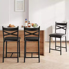 Lot de 4 tabourets de bar, tabourets de bar hauteur comptoir avec assise rembourrée en PU, chaises de bar de cuisine avec cadre en métal de 66 cm avec dossier en X et repose-pieds