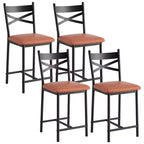 Lot de 4 tabourets de bar, tabourets de bar hauteur comptoir avec assise rembourrée en PU, chaises de bar de cuisine avec cadre en métal de 66 cm avec dossier en X et repose-pieds