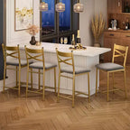 Lot de 4 tabourets de bar, tabourets de bar hauteur comptoir avec assise rembourrée en PU, chaises de bar de cuisine avec cadre en métal de 66 cm avec dossier en X et repose-pieds