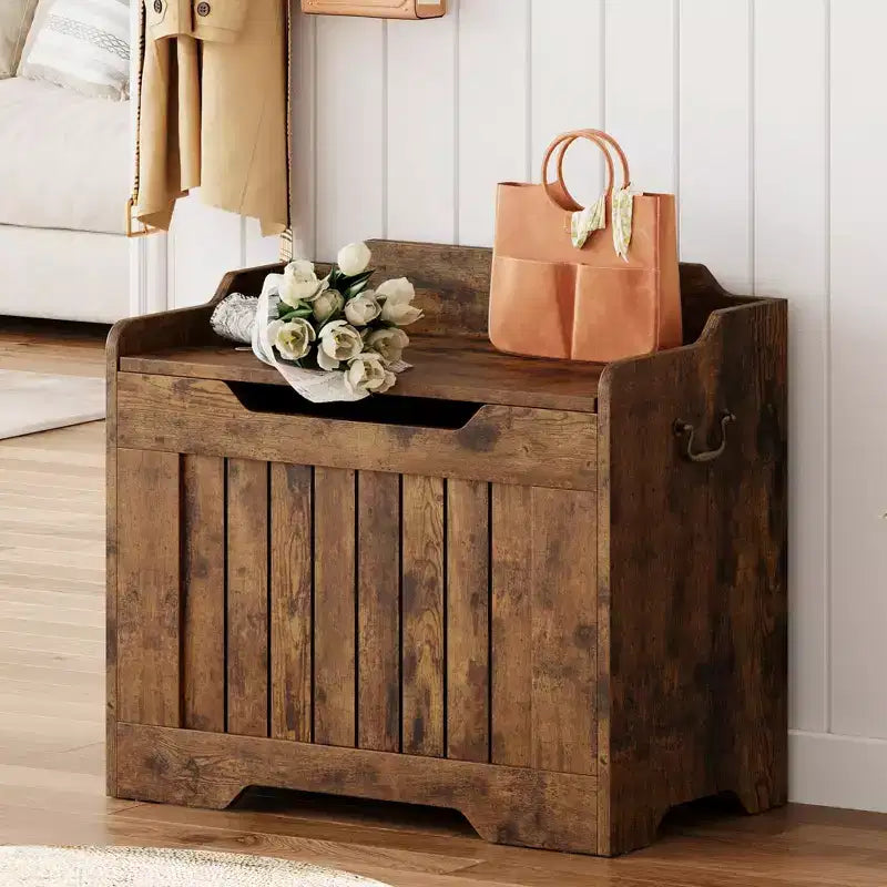 Coffre de rangement, Banc de rangement en bois avec charnière de sécurité, Coffre à couvertures avec couvercle à charnière, Supporte 159 kg, pour entrée, salon, chambre à coucher