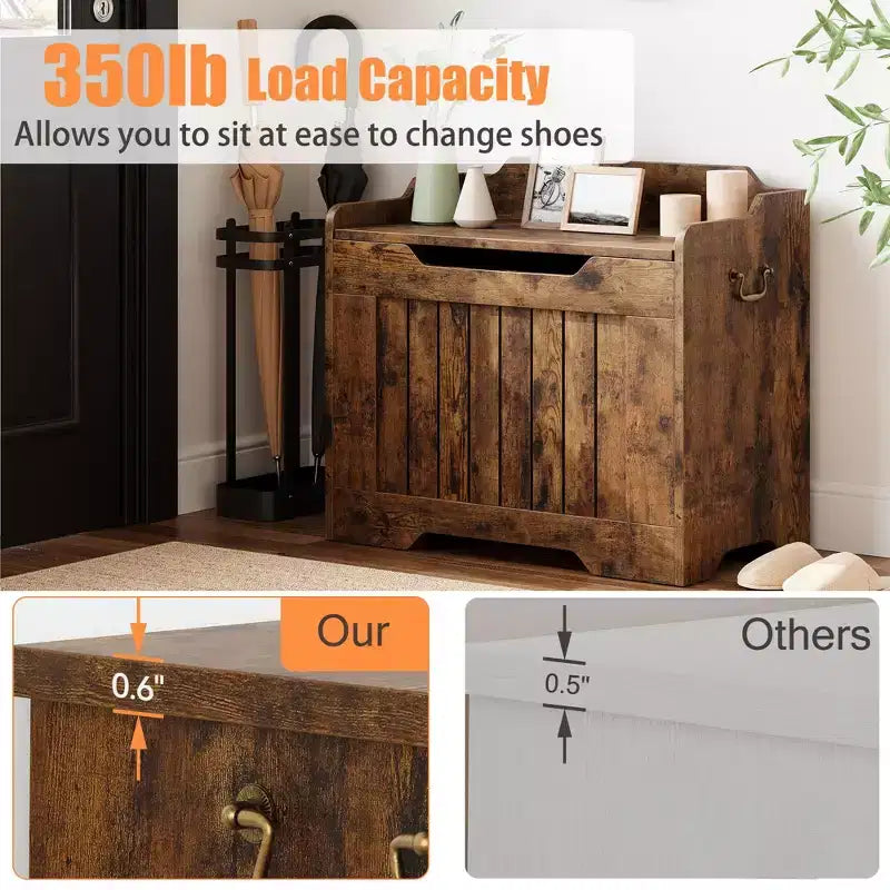Coffre de rangement, Banc de rangement en bois avec charnière de sécurité, Coffre à couvertures avec couvercle à charnière, Supporte 159 kg, pour entrée, salon, chambre à coucher