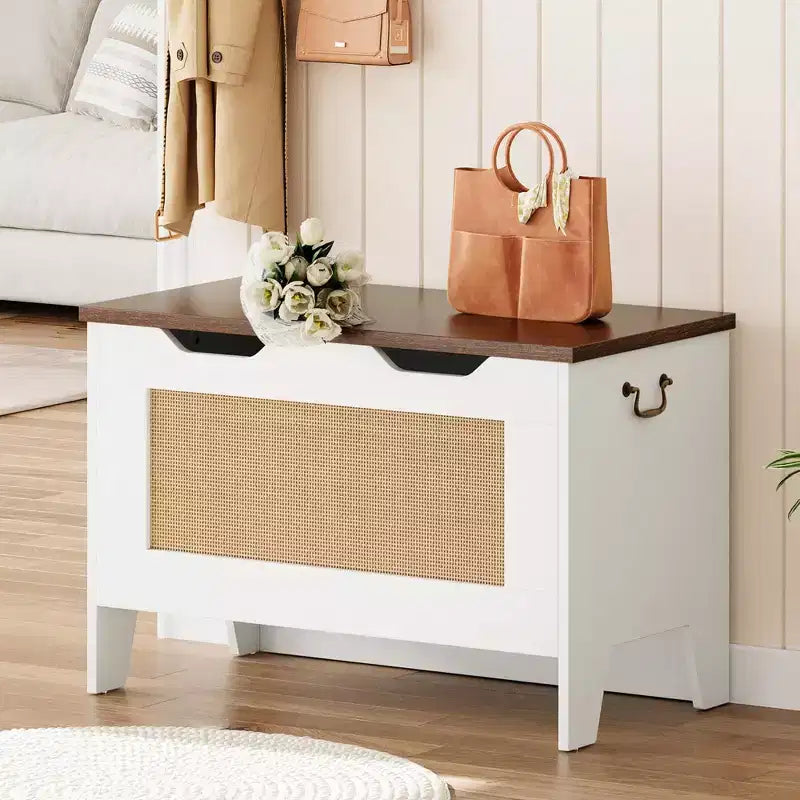Coffre de rangement, Banc de rangement en bois avec charnière de sécurité, Coffre à couvertures avec couvercle à charnière, Supporte 159 kg, pour entrée, salon, chambre à coucher