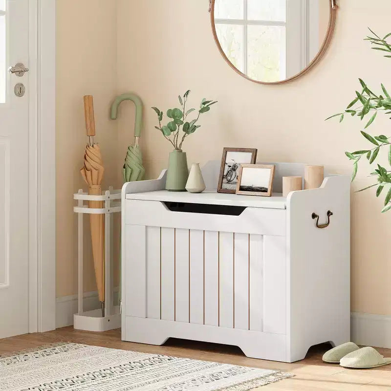 Coffre de rangement, Banc de rangement en bois avec charnière de sécurité, Coffre à couvertures avec couvercle à charnière, Supporte 159 kg, pour entrée, salon, chambre à coucher